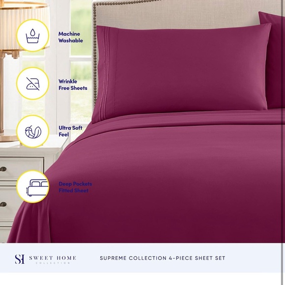 Twin XL Sheets - Breathable Luxury Sheets with Full Elastic & Secure- 1800 Berry - Picture 2 of 7